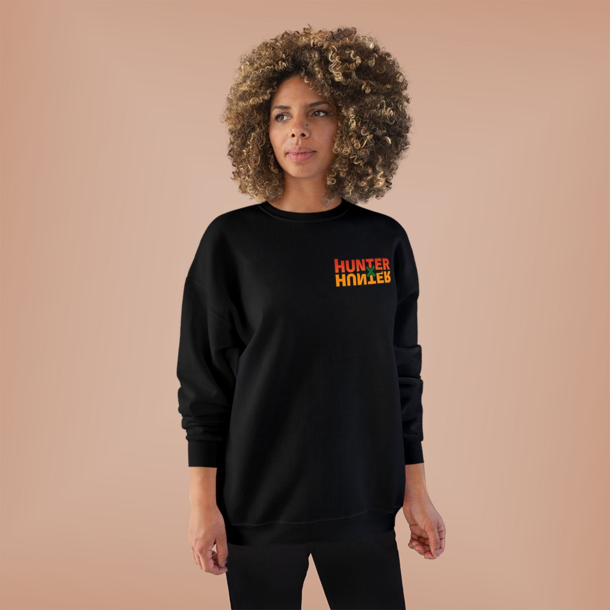 Merry Christmas Anime Crewneck Sweatshirt — 'Hunter' Front Logo & Festive Back Design