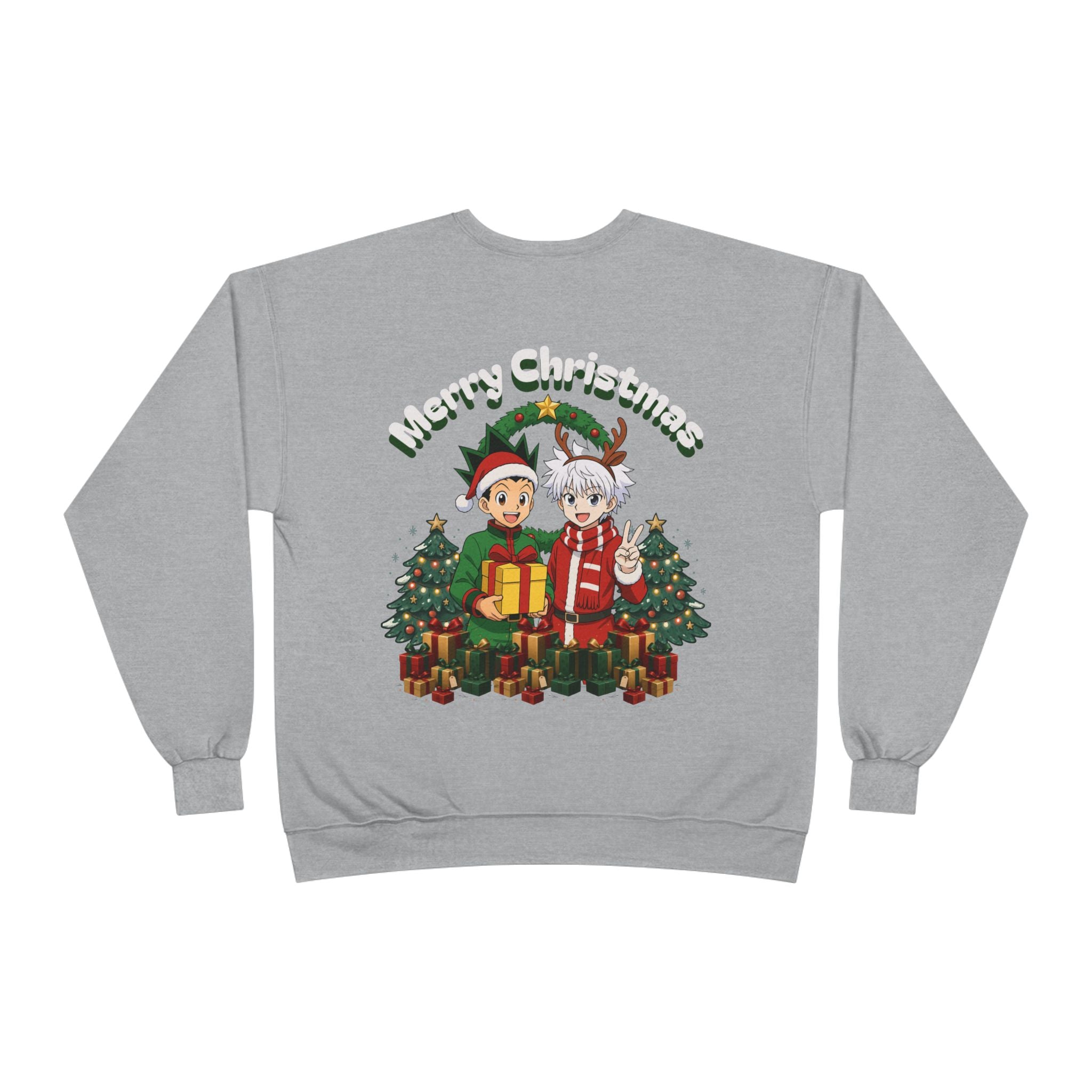 Merry Christmas Anime Crewneck Sweatshirt — 'Hunter' Front Logo & Festive Back Design