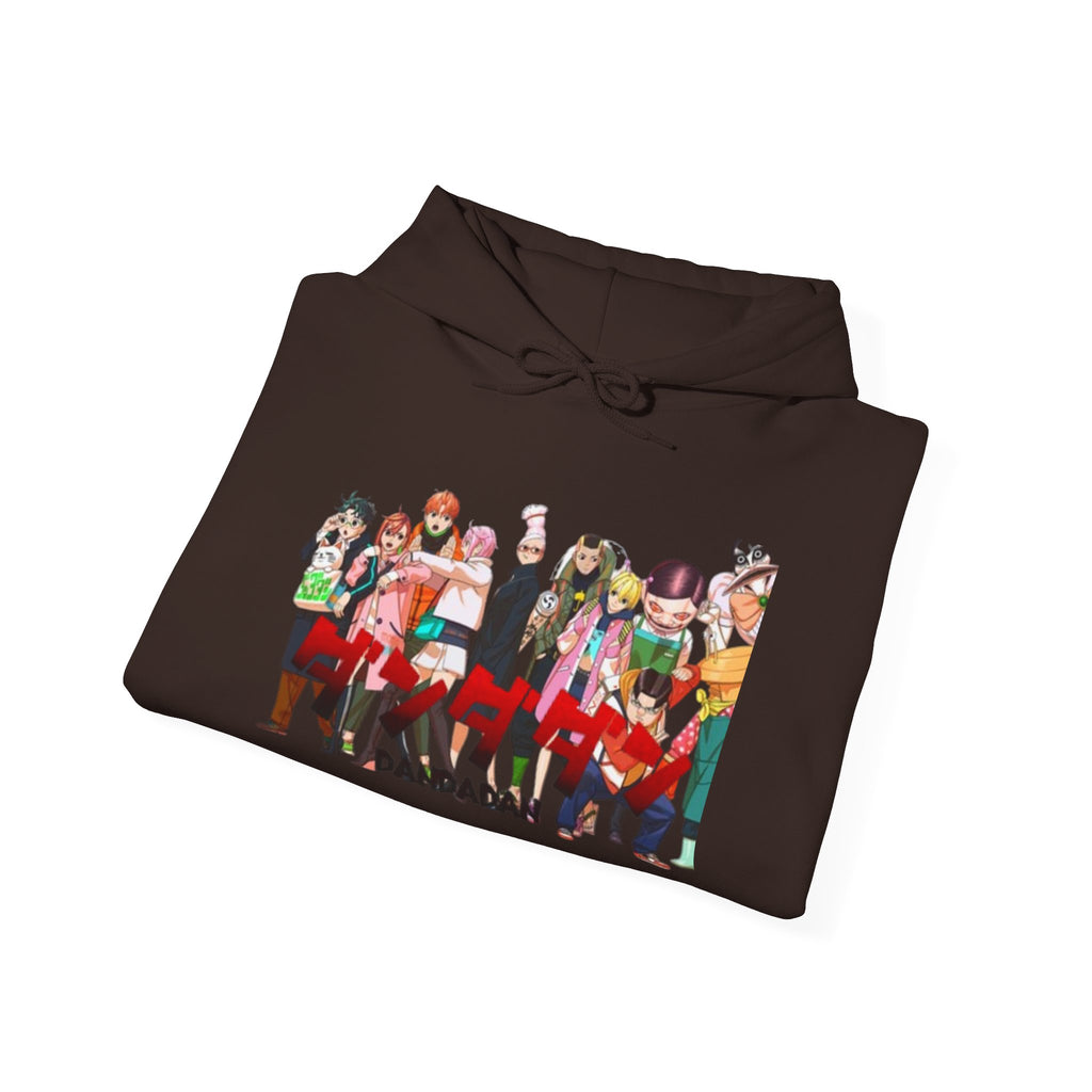 Anime Crew Graphic Hoodie — Colorful "Dandadan" Character Group Print