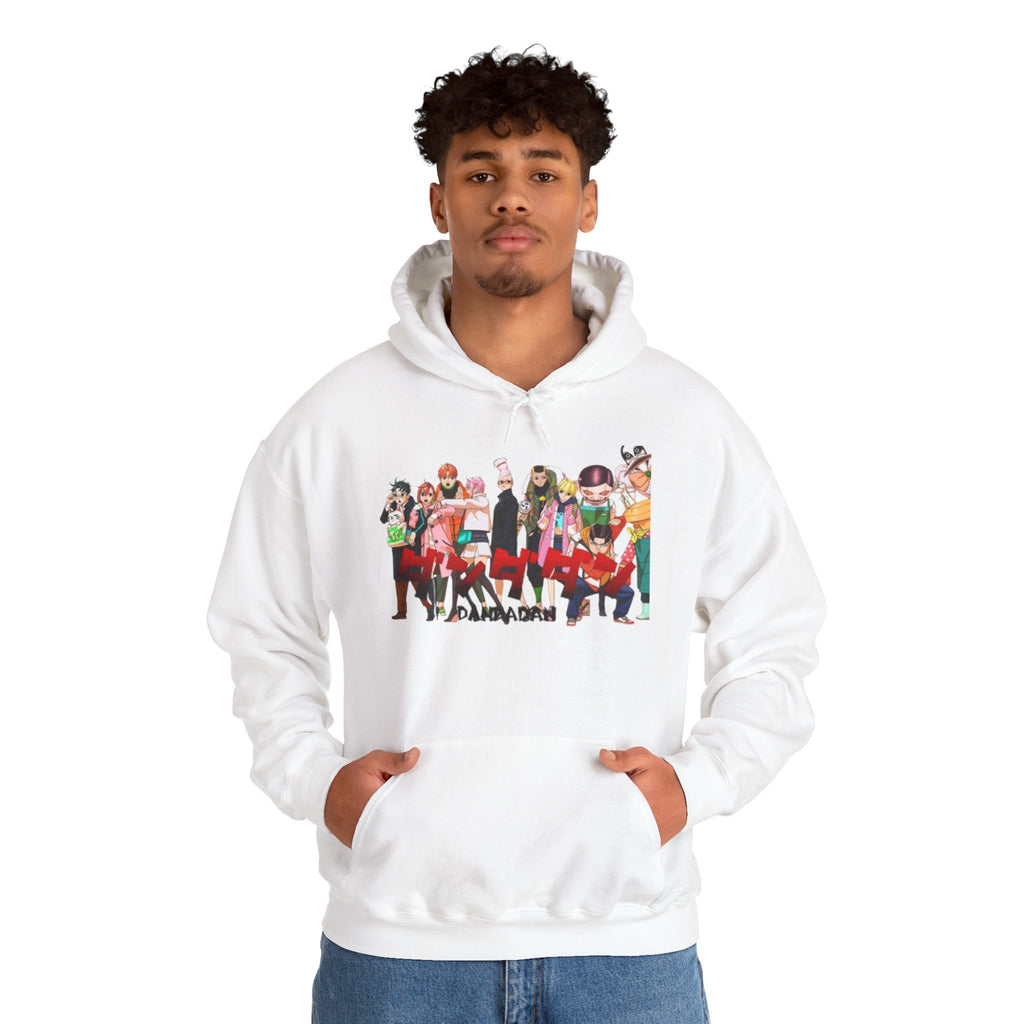 Anime Crew Graphic Hoodie — Colorful "Dandadan" Character Group Print