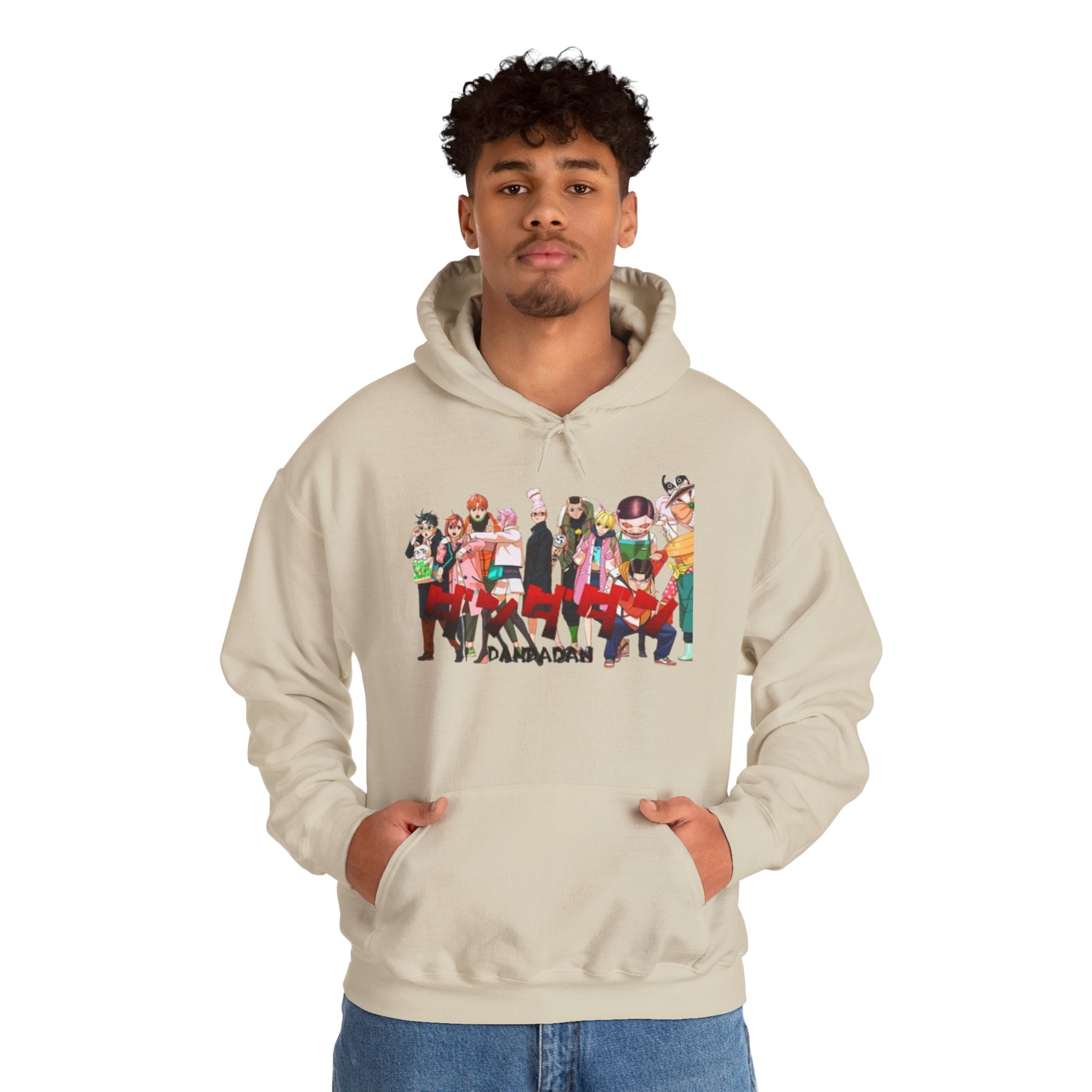 Anime Crew Graphic Hoodie — Colorful "Dandadan" Character Group Print