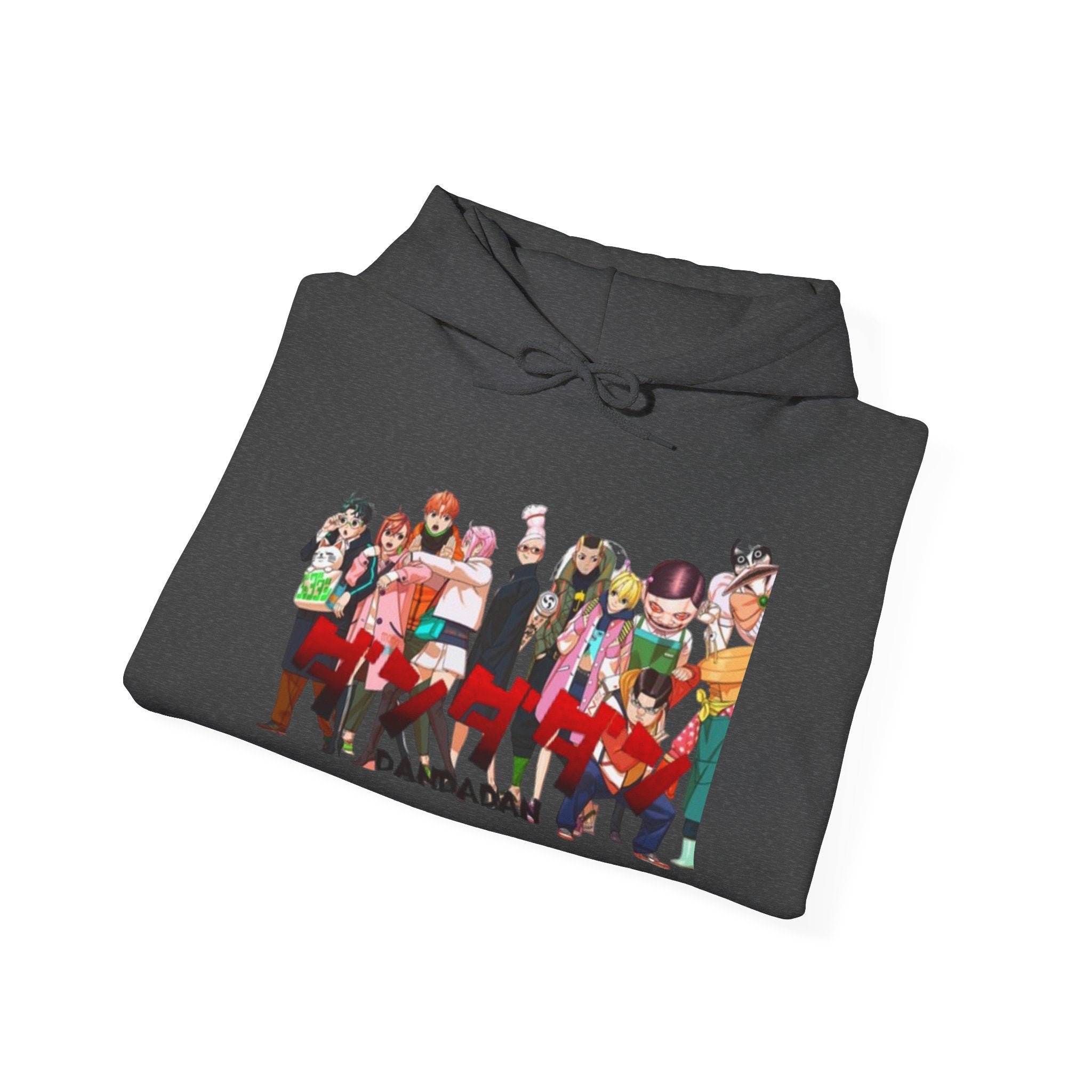 Anime Crew Graphic Hoodie — Colorful "Dandadan" Character Group Print