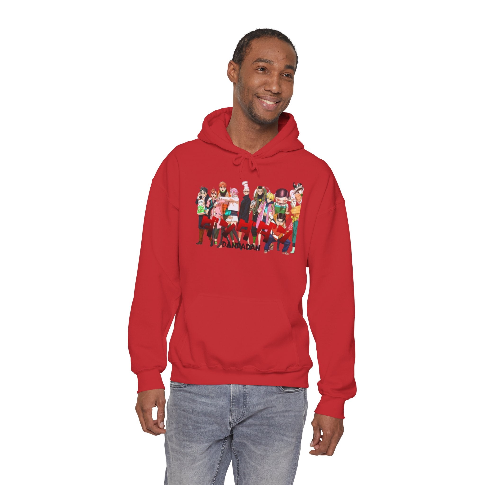 Anime Crew Graphic Hoodie — Colorful "Dandadan" Character Group Print