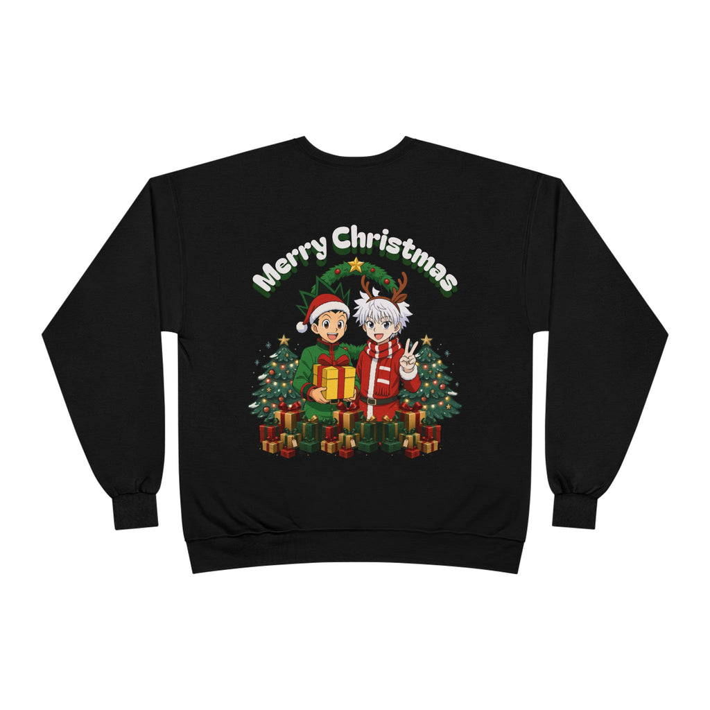 Merry Christmas Anime Crewneck Sweatshirt — 'Hunter' Front Logo & Festive Back Design