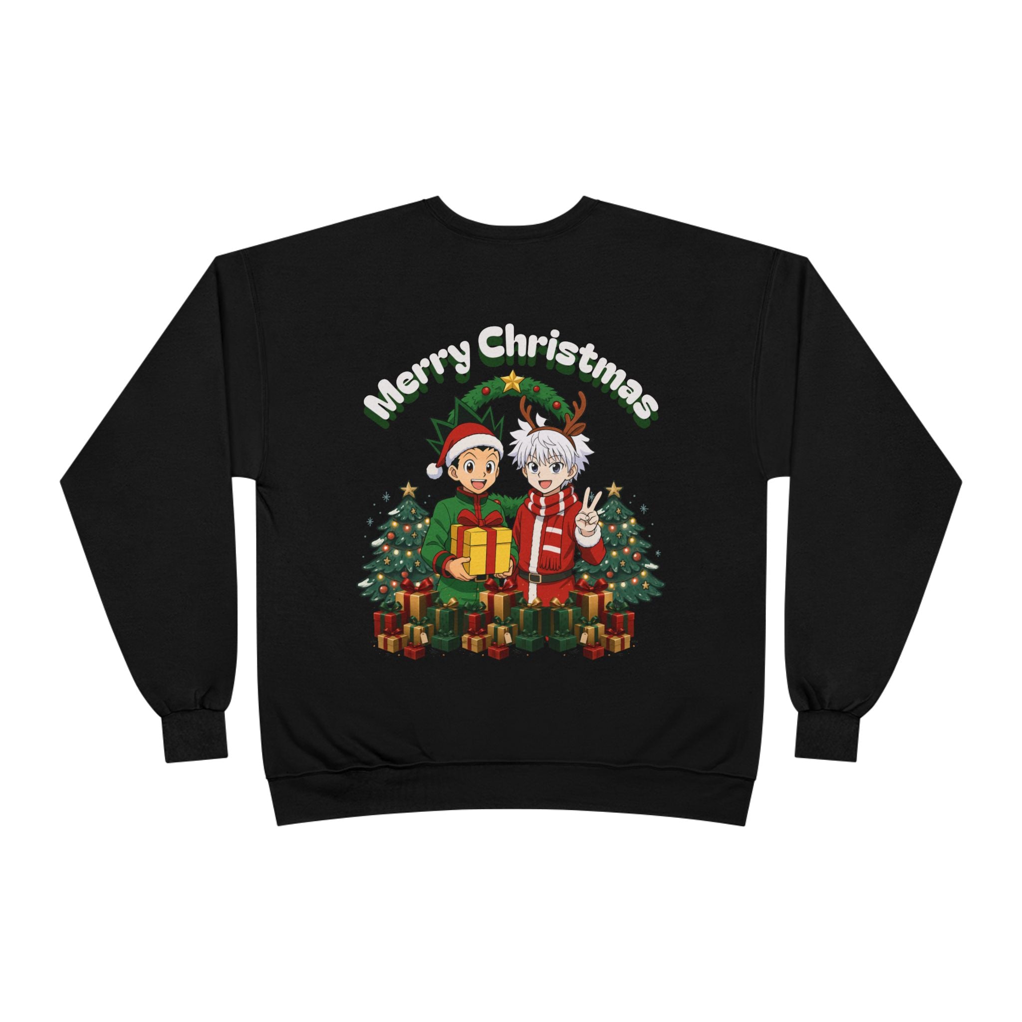 Merry Christmas Anime Crewneck Sweatshirt — 'Hunter' Front Logo & Festive Back Design
