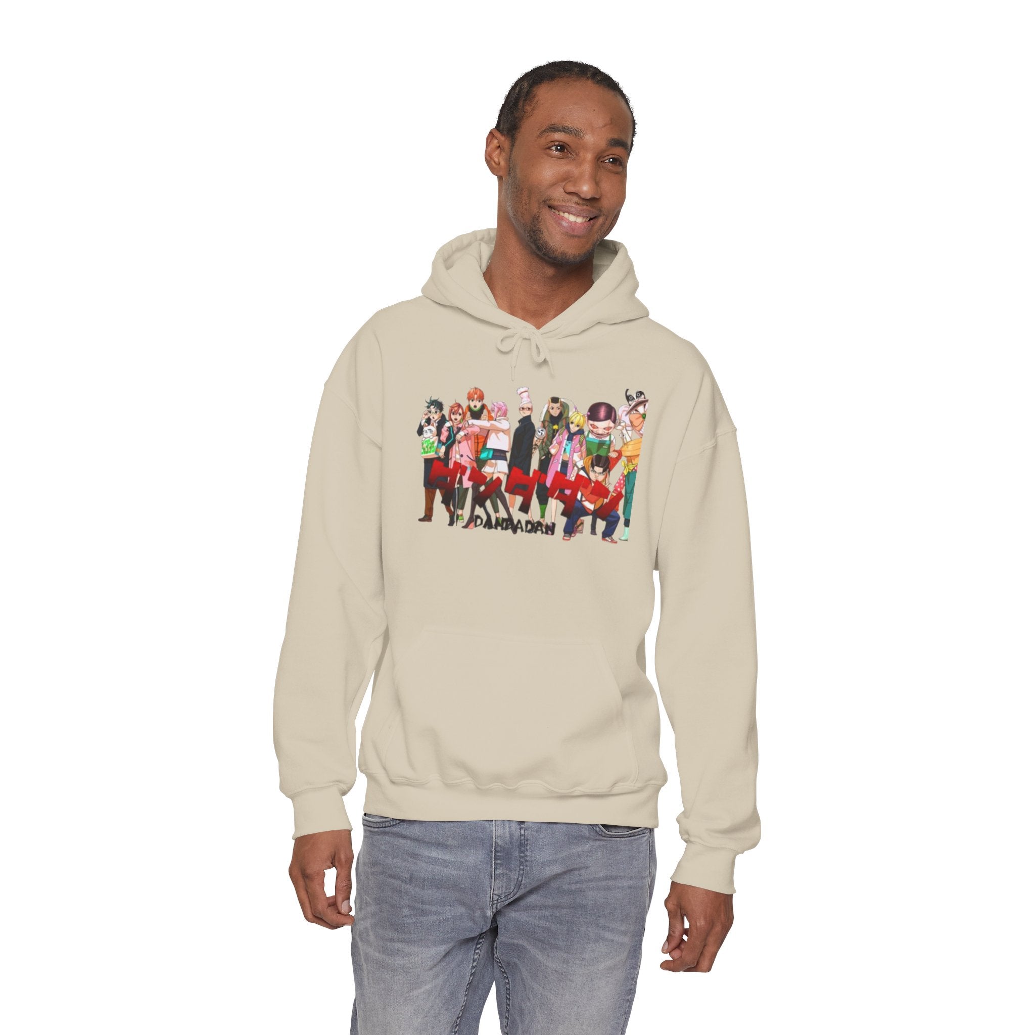 Anime Crew Graphic Hoodie — Colorful "Dandadan" Character Group Print