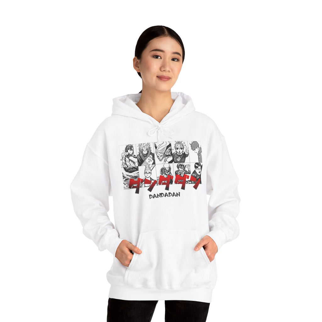 Anime Character Collage Hoodie — 'DANDADAN' Graphic Pullover