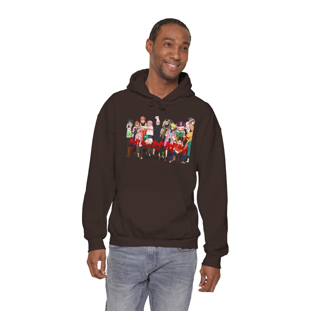 Anime Crew Graphic Hoodie — Colorful "Dandadan" Character Group Print