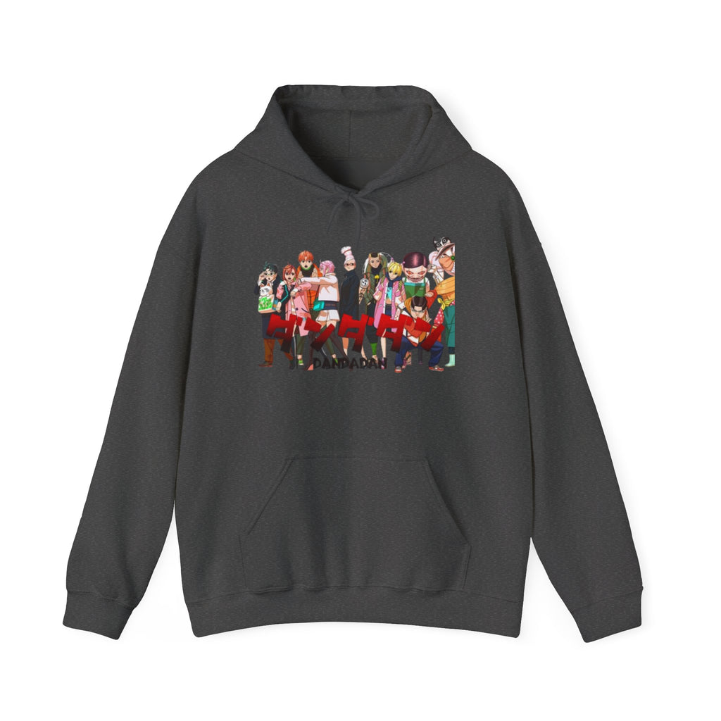 Anime Crew Graphic Hoodie — Colorful "Dandadan" Character Group Print