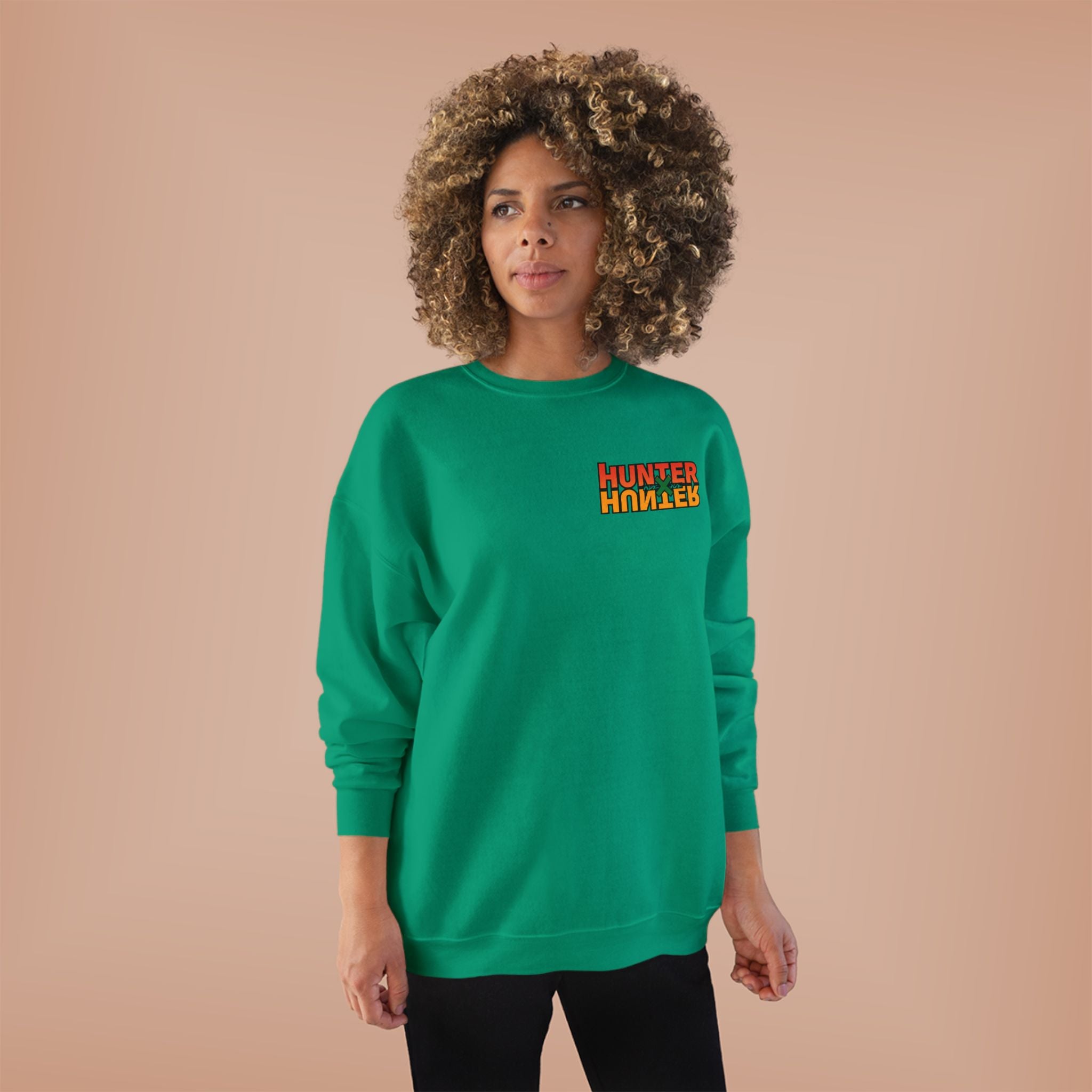 Merry Christmas Anime Crewneck Sweatshirt — 'Hunter' Front Logo & Festive Back Design