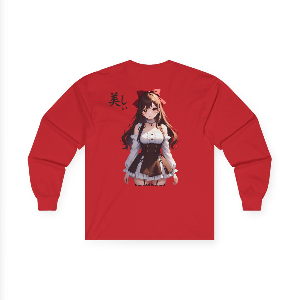 Anime "美しい" Long Sleeve Tee — Cute Kawaii Girl Graphic
