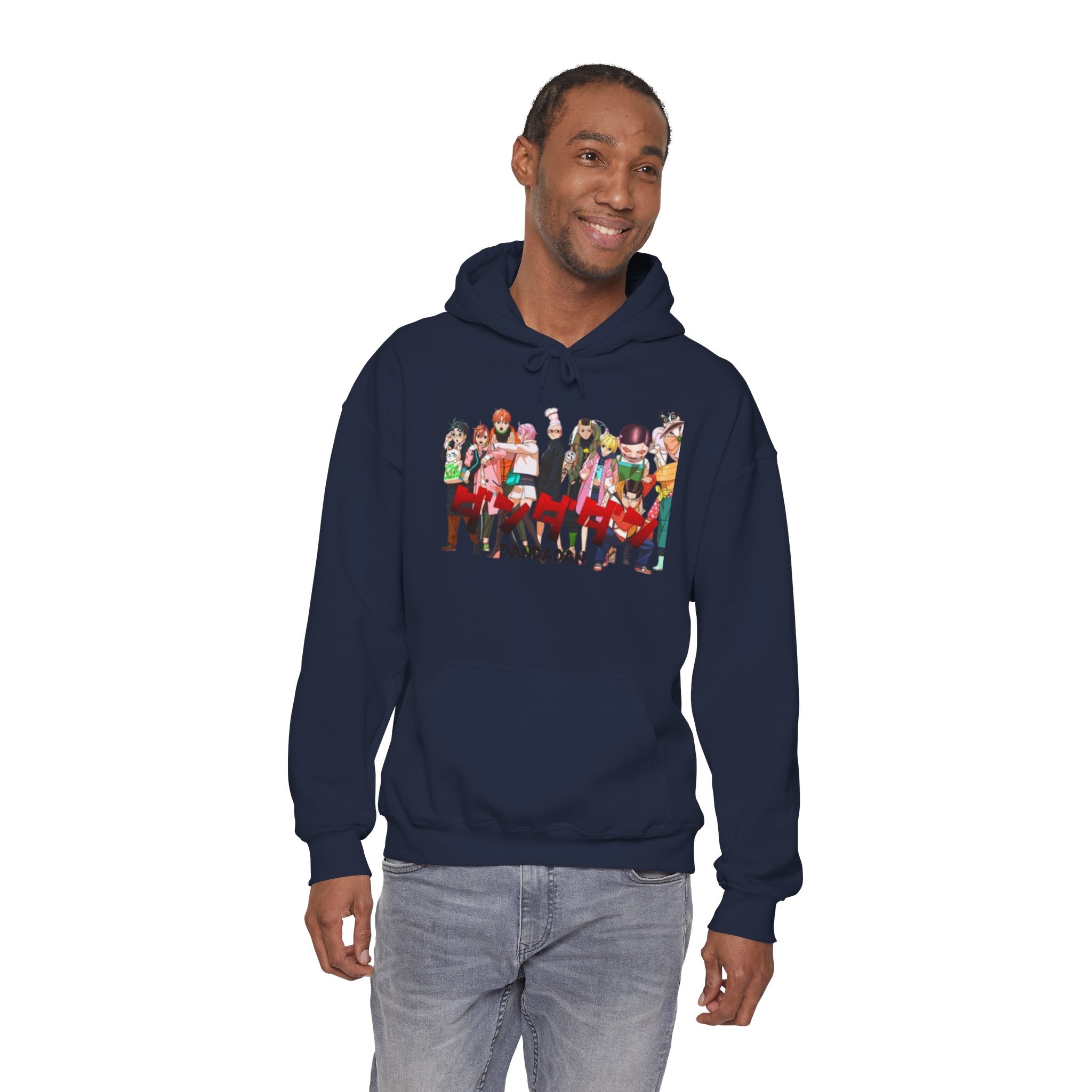 Anime Crew Graphic Hoodie — Colorful "Dandadan" Character Group Print