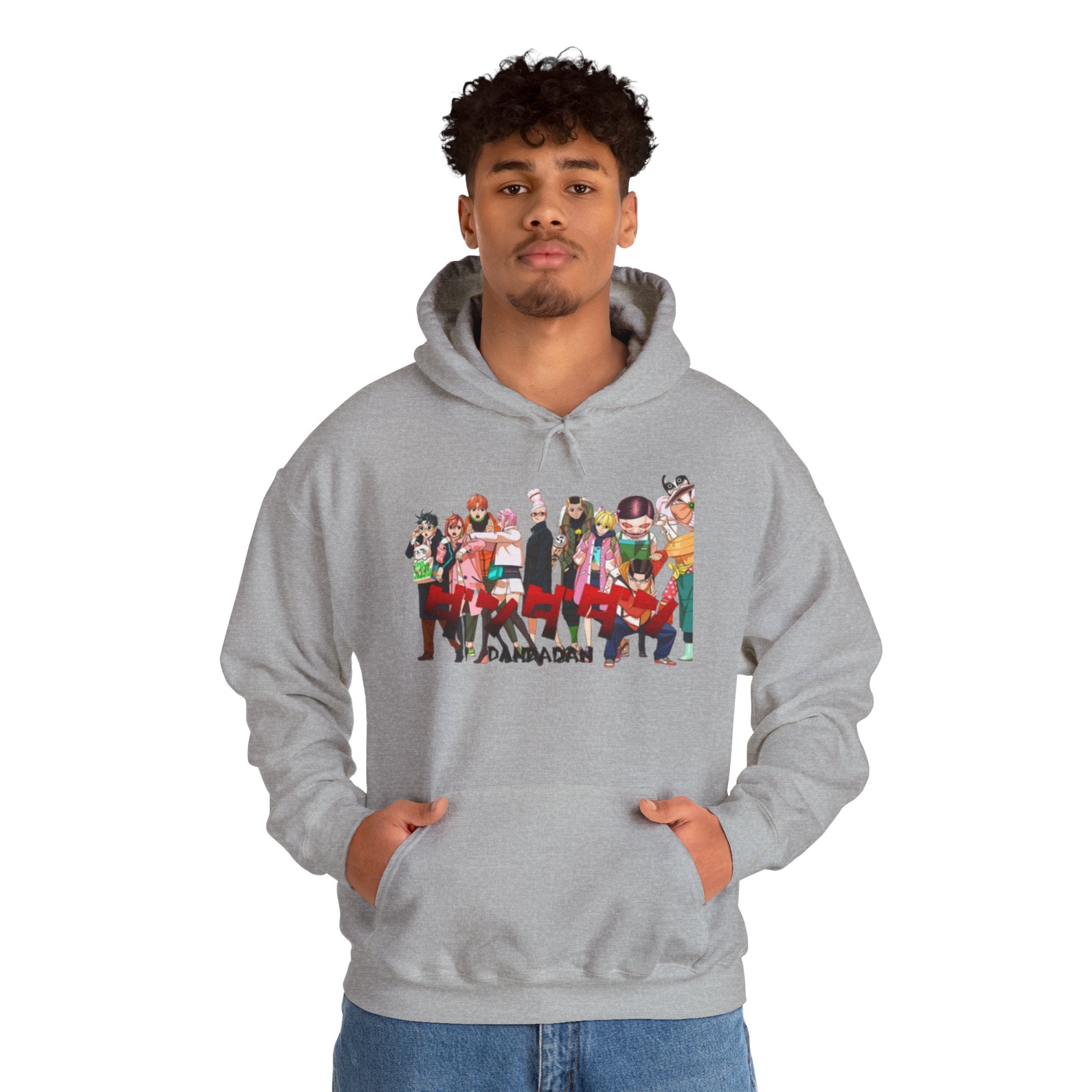 Anime Crew Graphic Hoodie — Colorful "Dandadan" Character Group Print