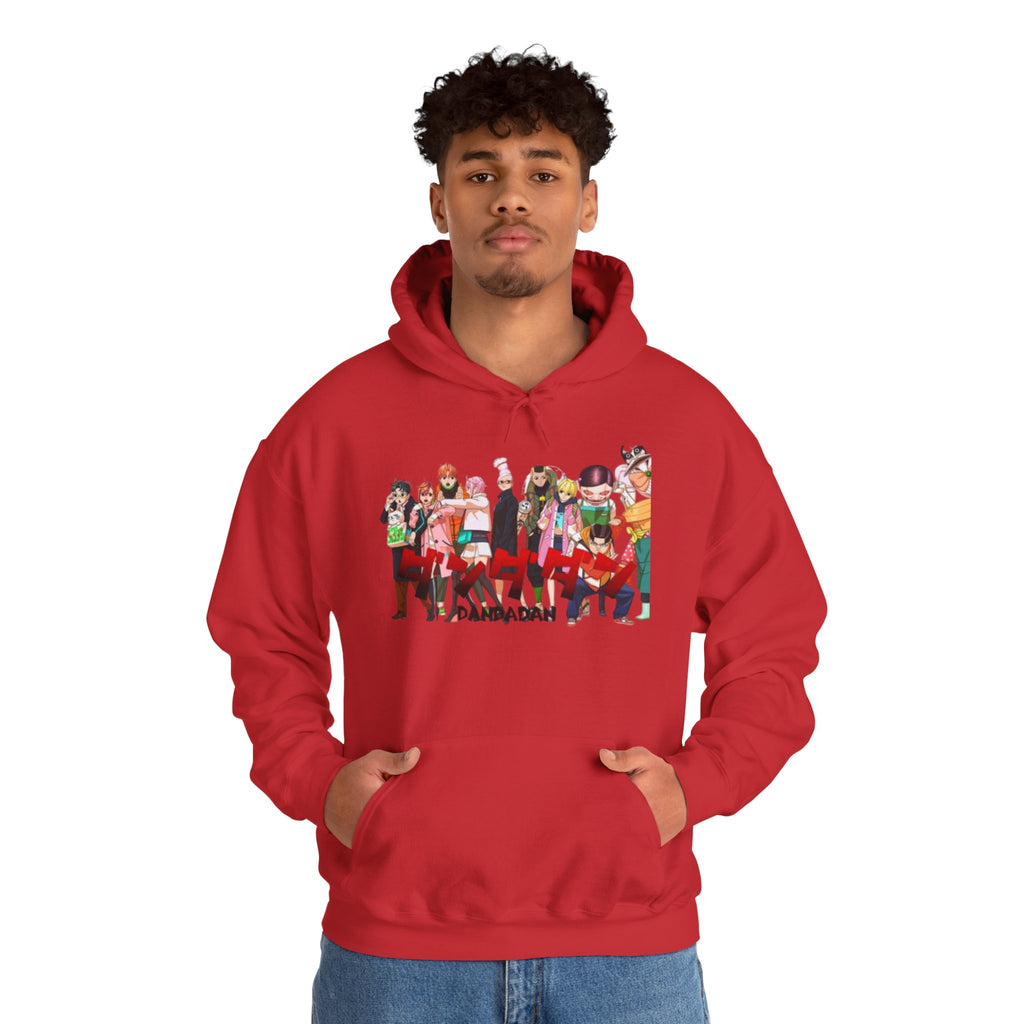 Anime Crew Graphic Hoodie — Colorful "Dandadan" Character Group Print