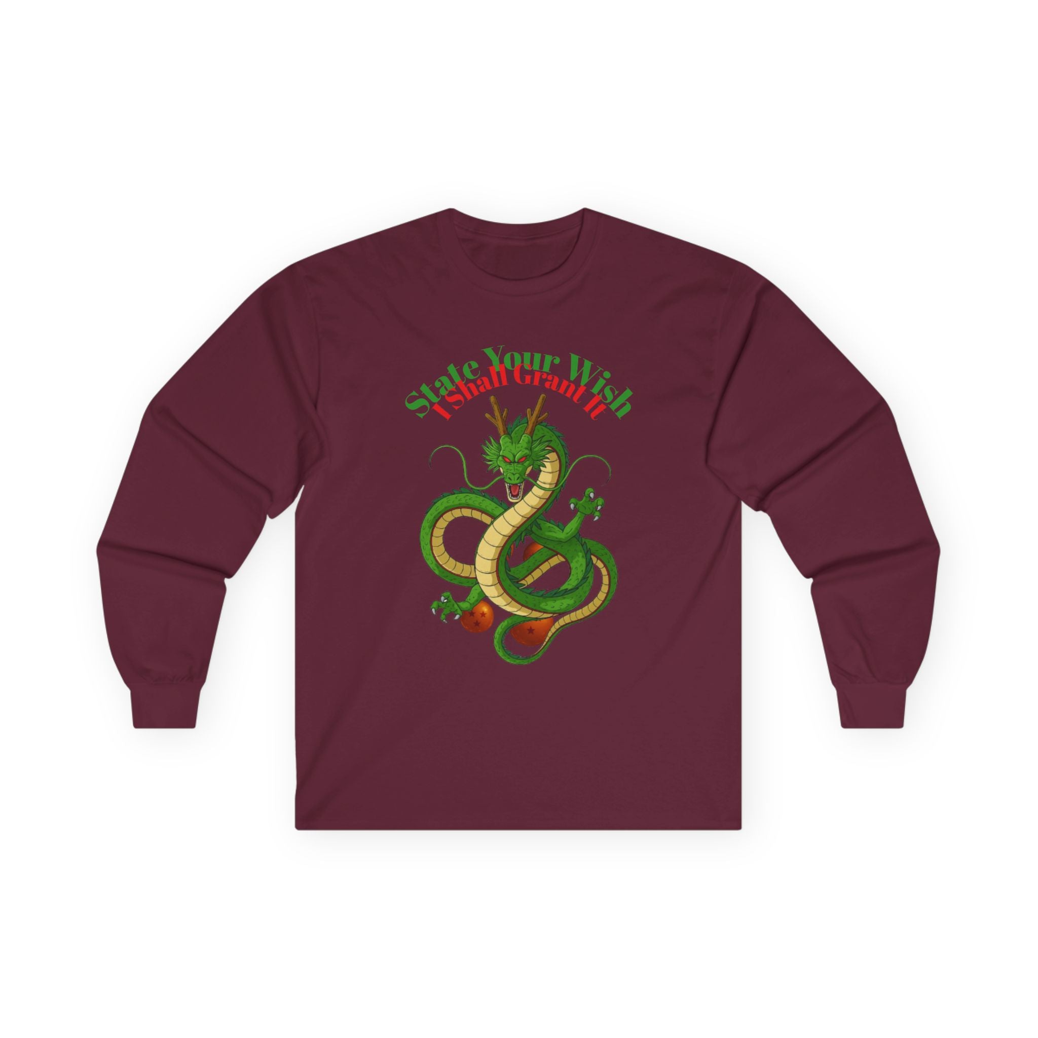 Long Sleeve Tee — Festive Dragon Ball Christmas Design ("State Your Wish, I Shall Grant It!")