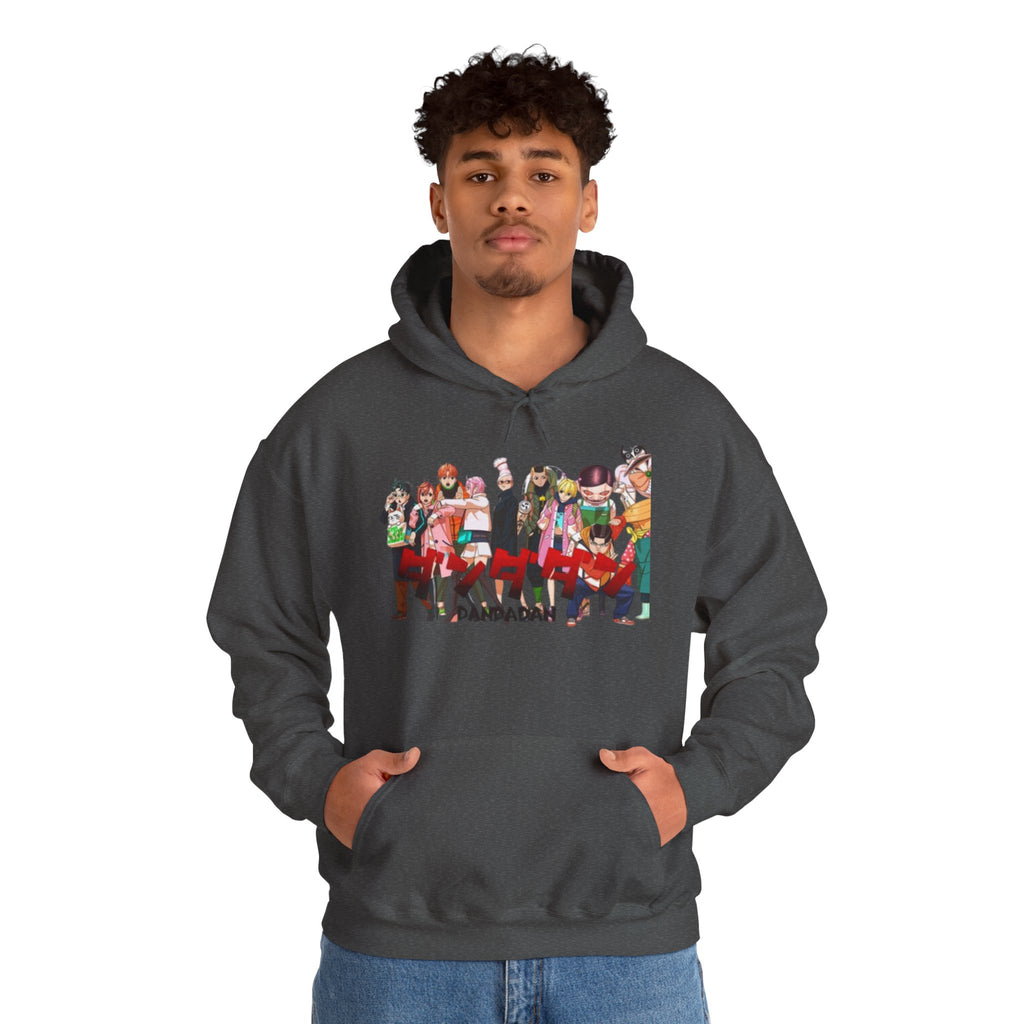 Anime Crew Graphic Hoodie — Colorful "Dandadan" Character Group Print
