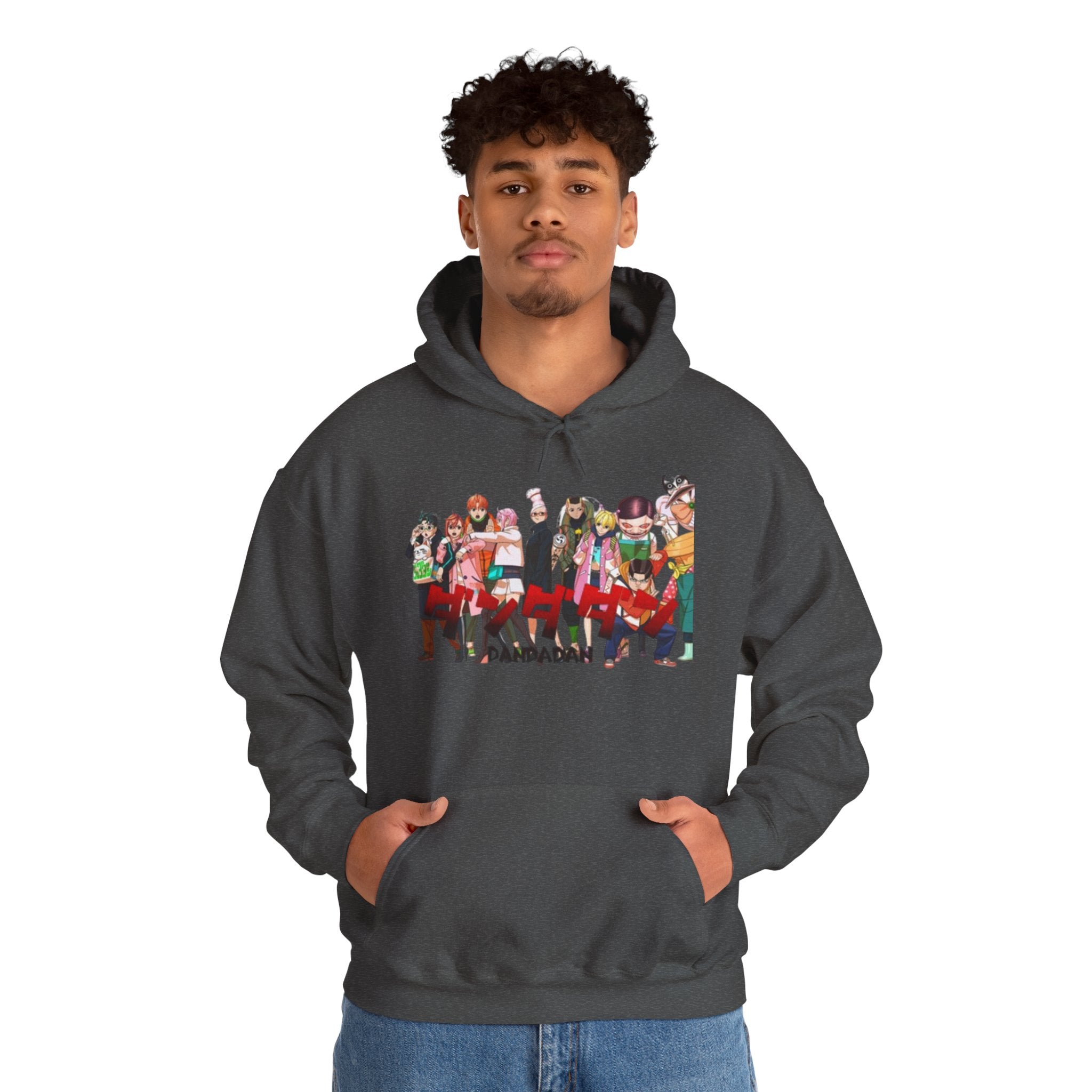 Anime Crew Graphic Hoodie — Colorful "Dandadan" Character Group Print