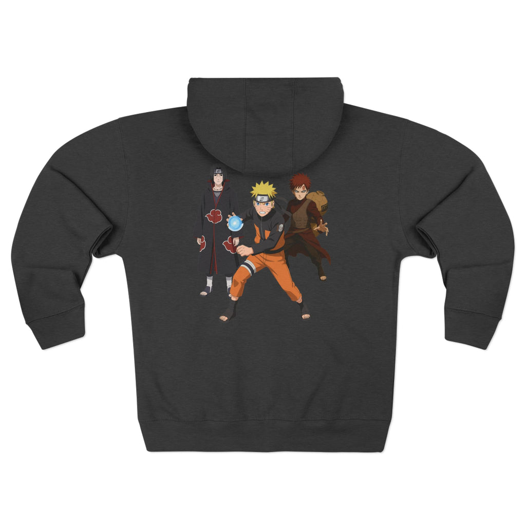 Naruto Zip Hoodie – Naruto, Sasuke & Gaara Anime Graphic Zip-Up