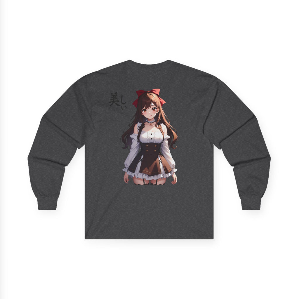 Anime "美しい" Long Sleeve Tee — Cute Kawaii Girl Graphic