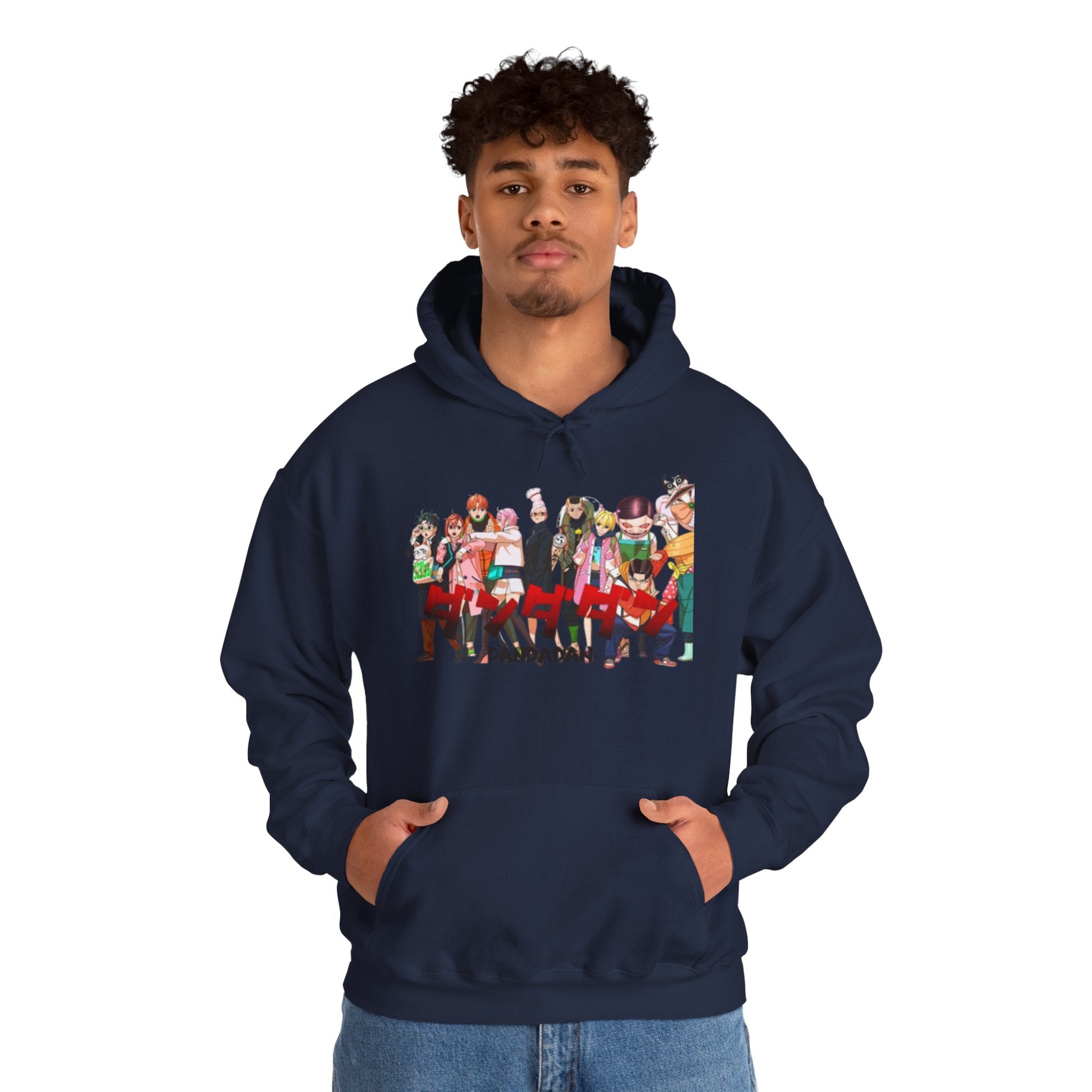 Anime Crew Graphic Hoodie — Colorful "Dandadan" Character Group Print
